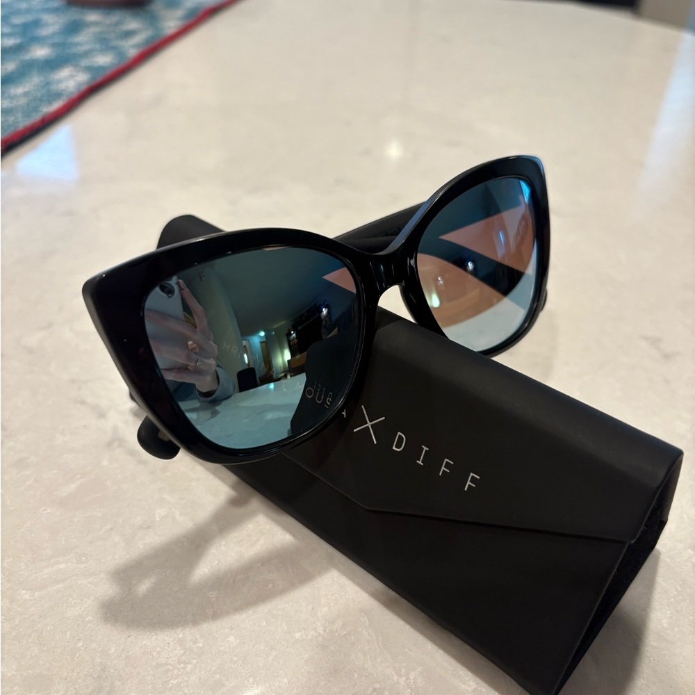 SOLD Christina El Moussa X DIFF Ruby Cat-Eye Blue Mirror Sunglasses